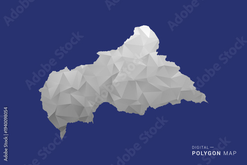 Central African Republic Map - Polygon White and Black map Style Vector Illustration, Low Poly Geometric Design, Isolated on blue Background.