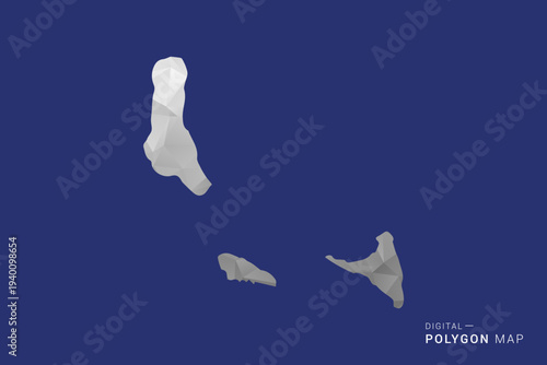Comoros Map - Polygon White and Black map Style Vector Illustration, Low Poly Geometric Design, Isolated on blue Background.
