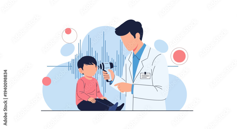 Obraz premium Doctor examines child's ear with otoscope, medical checkup, healthcare concept