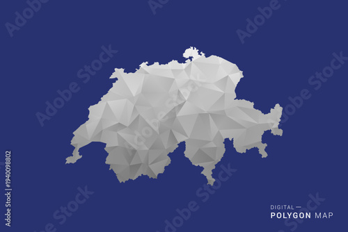 Switzerland Map - Polygon White and Black map Style Vector Illustration, Low Poly Geometric Design, Isolated on blue Background.