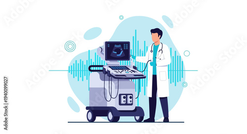 Doctor operating ultrasound machine, medical imaging, healthcare technology, diagnostic equipment