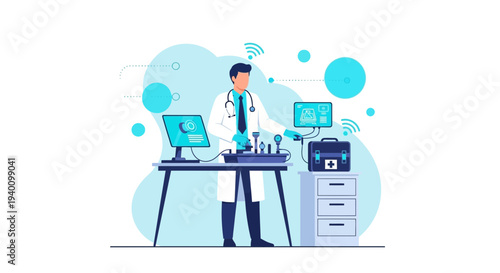 Doctor using advanced technology for medical diagnosis and treatment, futuristic healthcare concept