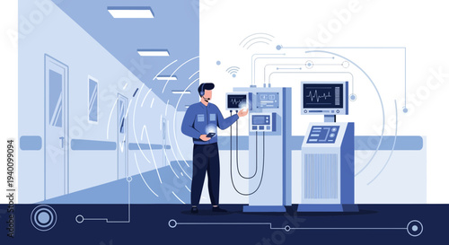 Doctor using smart technology in hospital for patient monitoring and healthcare innovation