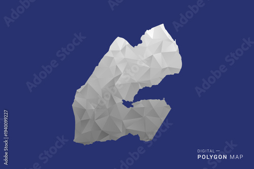 Djibouti Map - Polygon White and Black map Style Vector Illustration, Low Poly Geometric Design, Isolated on blue Background.