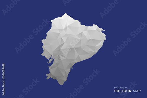 Ecuador Map - Polygon White and Black map Style Vector Illustration, Low Poly Geometric Design, Isolated on blue Background.