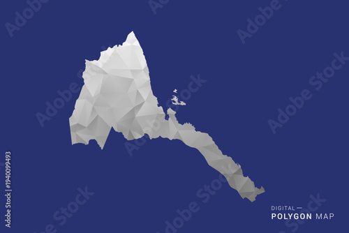 Eritrea Map - Polygon White and Black map Style Vector Illustration, Low Poly Geometric Design, Isolated on blue Background.
