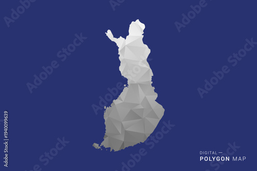 Finland Map - Polygon White and Black map Style Vector Illustration, Low Poly Geometric Design, Isolated on blue Background.