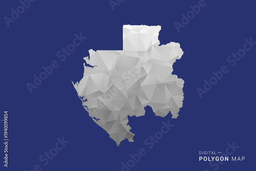Gabon Map - Polygon White and Black map Style Vector Illustration, Low Poly Geometric Design, Isolated on blue Background.