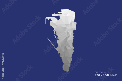 Gibraltar Map - Polygon White and Black map Style Vector Illustration, Low Poly Geometric Design, Isolated on blue Background.