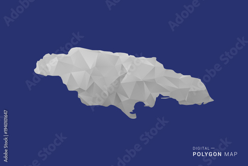 Jamaica Map - Polygon White and Black map Style Vector Illustration, Low Poly Geometric Design, Isolated on blue Background.