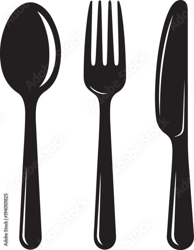 Dining silverware flat icon with spoon, knife and fork