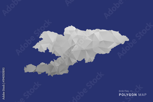 Kyrgyzstan Map - Polygon White and Black map Style Vector Illustration, Low Poly Geometric Design, Isolated on blue Background.