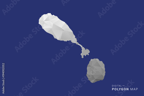 Saint Kitts and Nevis Map - Polygon White and Black map Style Vector Illustration, Low Poly Geometric Design, Isolated on blue Background.