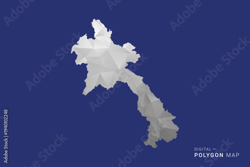 Laos Map - Polygon White and Black map Style Vector Illustration, Low Poly Geometric Design, Isolated on blue Background.