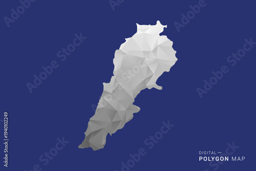 Lebanon Map - Polygon White and Black map Style Vector Illustration, Low Poly Geometric Design, Isolated on blue Background.