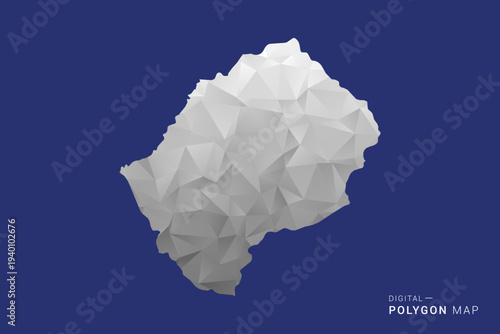 Lesotho Map - Polygon White and Black map Style Vector Illustration, Low Poly Geometric Design, Isolated on blue Background.