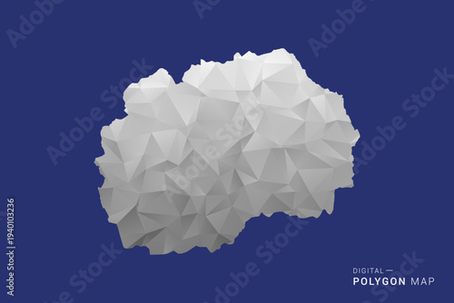 Macedonia Map - Polygon White and Black map Style Vector Illustration, Low Poly Geometric Design, Isolated on blue Background.