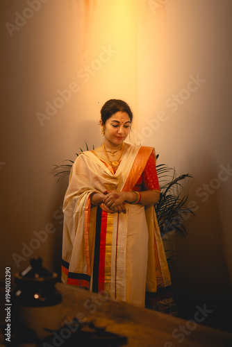 Indian woman in traditional costume from Kerala