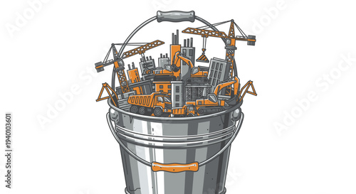 Construction Site Toys in Bucket - Building and Engineering Play
