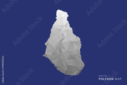 Montserrat Map - Polygon White and Black map Style Vector Illustration, Low Poly Geometric Design, Isolated on blue Background.