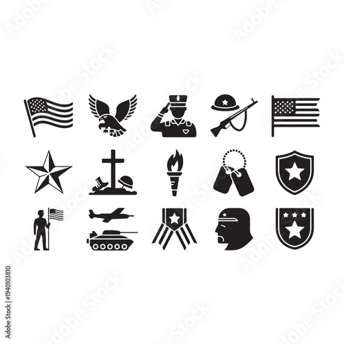 Black silhouette of military and patriotic symbols