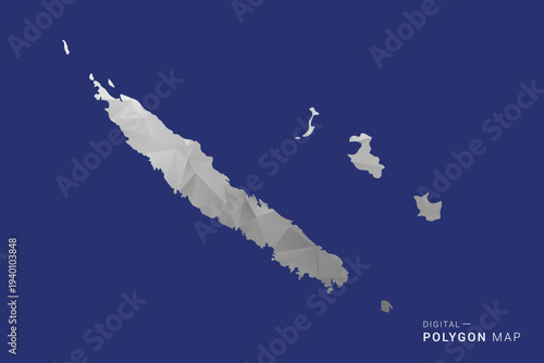 New Caledonia Map - Polygon White and Black map Style Vector Illustration, Low Poly Geometric Design, Isolated on blue Background.