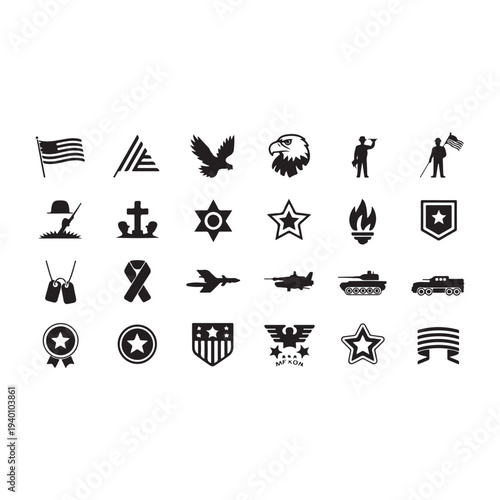 Black silhouette of military and patriotic symbols 1