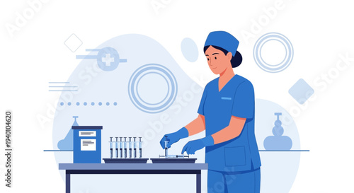 Nurse preparing syringes for vaccination, medical laboratory, healthcare concept