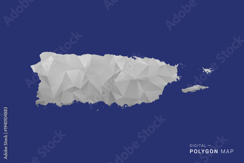 Puerto Rico Map - Polygon White and Black map Style Vector Illustration, Low Poly Geometric Design, Isolated on blue Background.