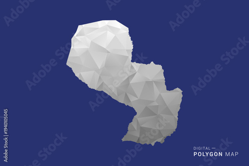 Paraguay Map - Polygon White and Black map Style Vector Illustration, Low Poly Geometric Design, Isolated on blue Background.