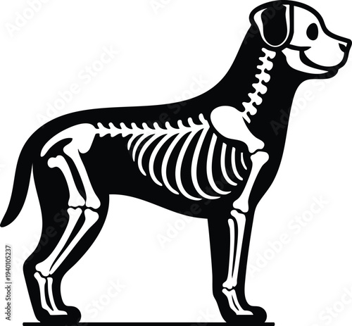 Dog skeleton structure silhouette vector illustration xray style graphic isolated on a white background