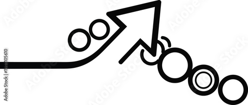 Simple black line illustration of an upward trending arrow and circles, symbolizing growth and progress, referenced in wqe (495)