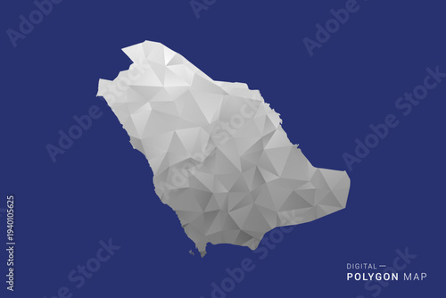 Saudi Arabia Map - Polygon White and Black map Style Vector Illustration, Low Poly Geometric Design, Isolated on blue Background.