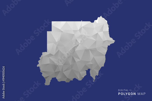 Sudan Map - Polygon White and Black map Style Vector Illustration, Low Poly Geometric Design, Isolated on blue Background.
