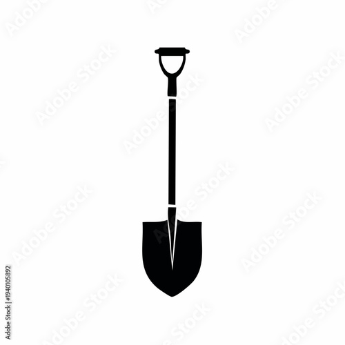 Versatile black silhouette icon of a shovel, an essential tool for digging, gardening, earthmoving, and construction, symbolizing manual labor and outdoor projects