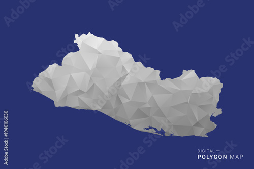 El Salvador Map - Polygon White and Black map Style Vector Illustration, Low Poly Geometric Design, Isolated on blue Background.