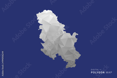 Serbia Map - Polygon White and Black map Style Vector Illustration, Low Poly Geometric Design, Isolated on blue Background.