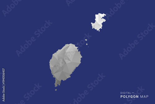 Sao Tome and Principe Map - Polygon White and Black map Style Vector Illustration, Low Poly Geometric Design, Isolated on blue Background.