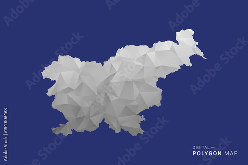 Slovenia Map - Polygon White and Black map Style Vector Illustration, Low Poly Geometric Design, Isolated on blue Background.