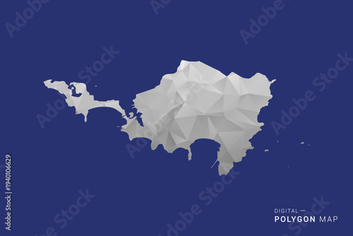 Sint Maarten Map - Polygon White and Black map Style Vector Illustration, Low Poly Geometric Design, Isolated on blue Background.