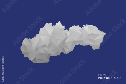 Slovakia Map - Polygon White and Black map Style Vector Illustration, Low Poly Geometric Design, Isolated on blue Background.