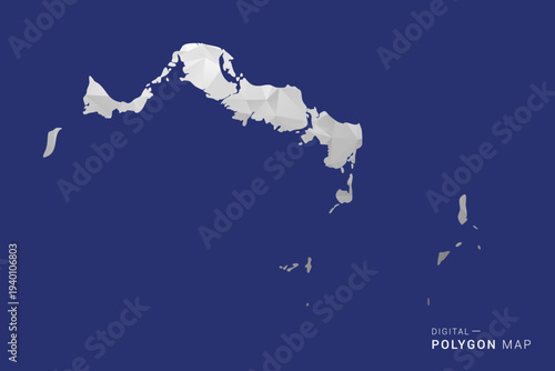Turks and Caicos Islands Map - Polygon White and Black map Style Vector Illustration, Low Poly Geometric Design, Isolated on blue Background.