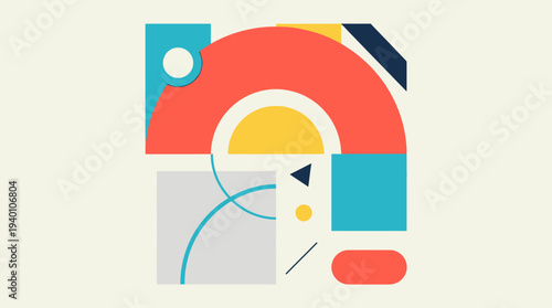 A visually engaging modern abstract poster design featuring a large curved wave shape with geometric elements