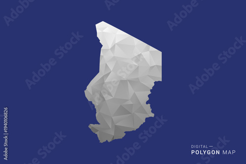 Chad Map - Polygon White and Black map Style Vector Illustration, Low Poly Geometric Design, Isolated on blue Background.