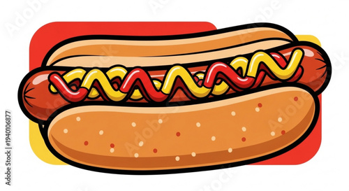 Colorful hot dog with ketchup and mustard on a bun