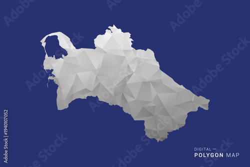 Turkmenistan Map - Polygon White and Black map Style Vector Illustration, Low Poly Geometric Design, Isolated on blue Background.