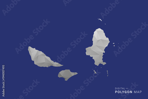Wallis and Futuna Map - Polygon White and Black map Style Vector Illustration, Low Poly Geometric Design, Isolated on blue Background.
