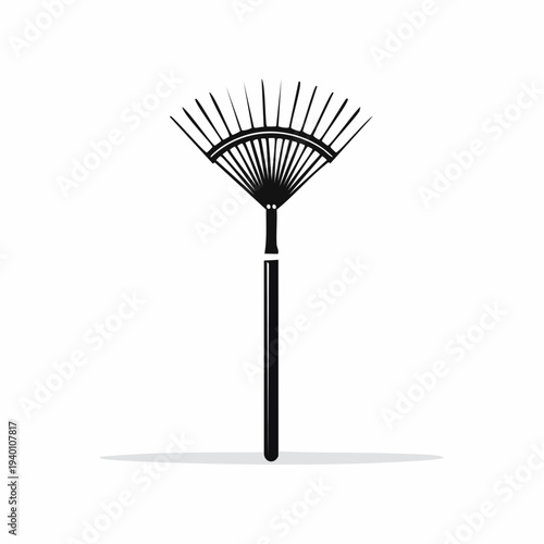 Classic garden leaf rake vector icon for yard work and autumn cleaning tasks. Essential manual tool for horticulture, tidying leaves, and maintaining outdoor spaces