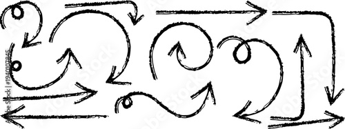 A complex hand drawn diagram with multiple arrows and swirling lines