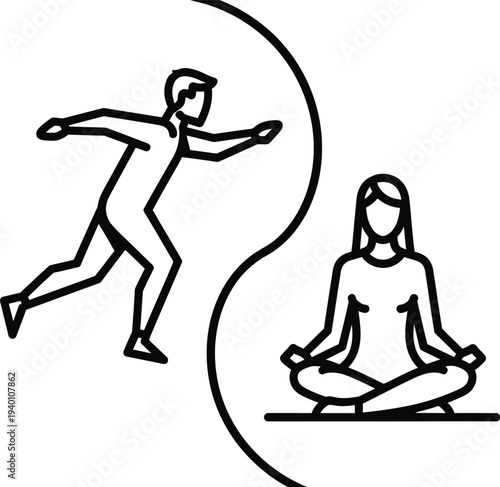 Person runs while another meditates in wqe (530) serene environment